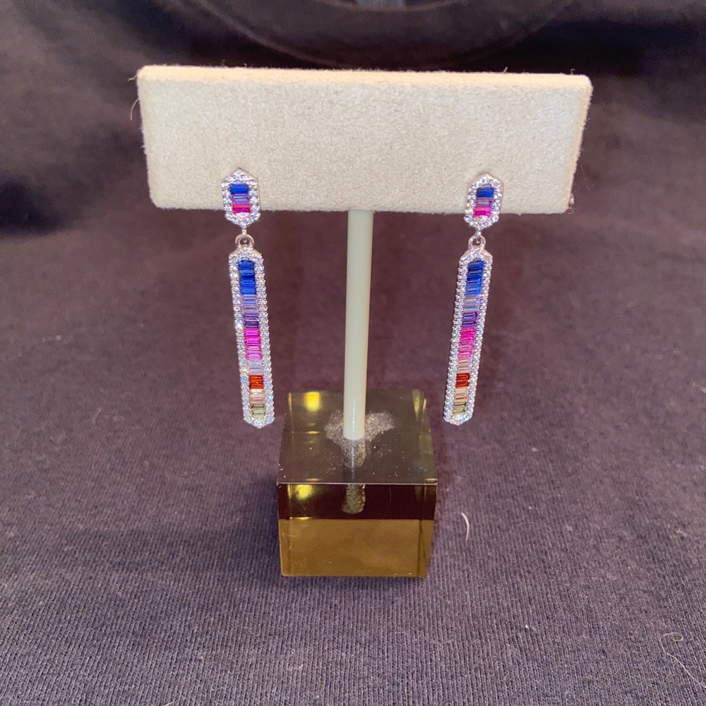 Multi rainbow quartz diamond earrings